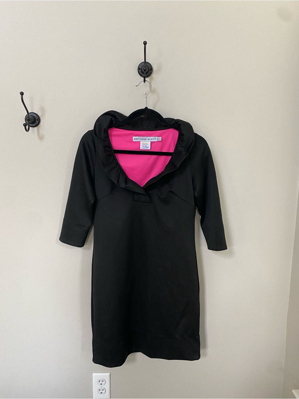Gretchen Scott Solid Black Ruffle Neck Dress women’s  XS